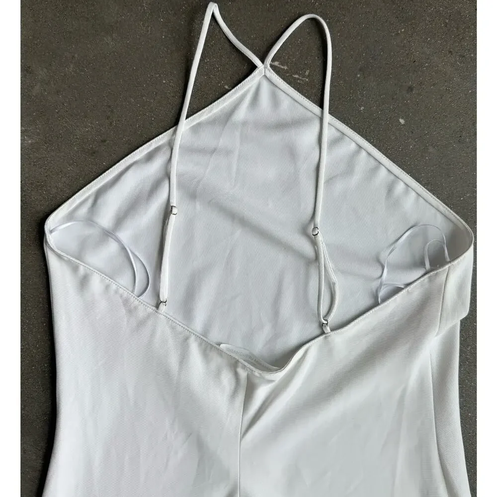 Amanda Uprichard White Halter Open Back Midi Dress Women’s Medium‎ Minimalist